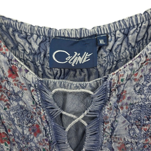 Coline Women's XL Floral Smocked Bohemion Maxi Dress Sleeveless Blue‎ Casual - Picture 4 of 7